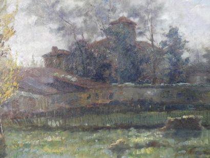 Paysage; Ecole française du XIXème siècle, Paysage, huile sur toile, Signé en bas...