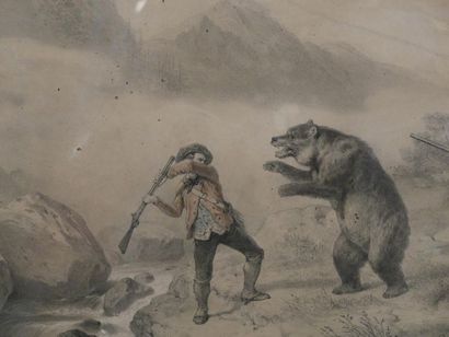 D'après GRENIER "Chasse à l'ours" lithographie D'après GRENIER "Chasse à l'ours"...