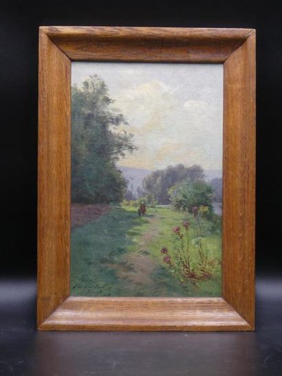 Paysage Ecole française du début du XXème siècle, paysage animé, huile sur toile,...