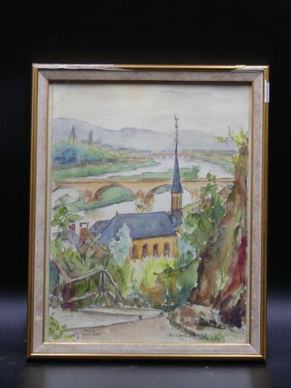 DELVAUX Gouache sur papier Ecole du XXème siècle, Vue de Trèves quartier Pallien,...