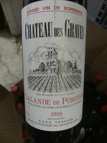 null 20 bouteilles de CHATEAU DES GRAVES Domaine Lalande de Pomerol 1988. Bons n...