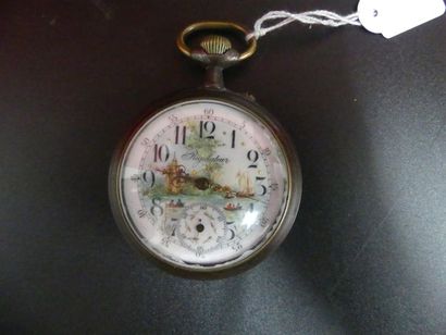 Régulateur montre chronographe, XIXe. Régulateur montre chronographe en métal argenté...