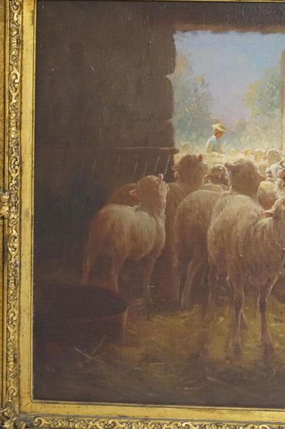 Max BREU Max BREU (1915-1941) Moutons dans la bergerie, huile sur toile, Signé en...
