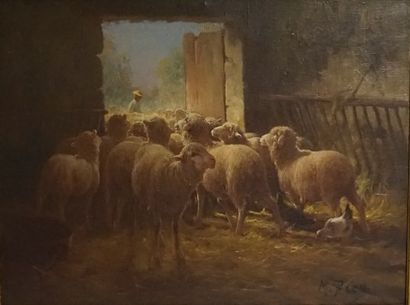 Max BREU Max BREU (1915-1941) Moutons dans la bergerie, huile sur toile, Signé en...