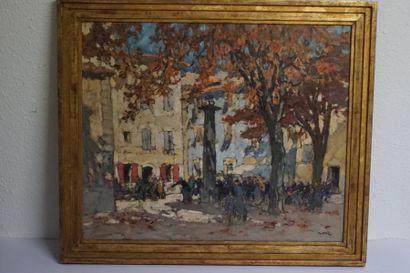 Georges GOBO Georges GOBO (1876-1958) Place à Vence, huile sur toile, Signé en bas...