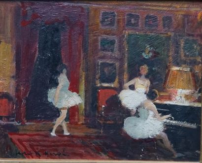 Jule René HERVE Jule René HERVE (1887-1981) Danseuses au piano, huile sur panneau,...