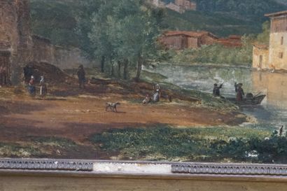 Paysage Ecole française du XIXème siècle, Paysage animé, huile sur toile. Dimensions...
