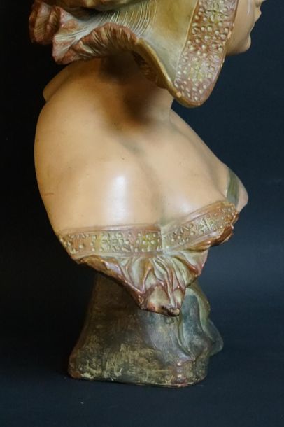 Richard AURILI Richard AURILI (1834-c.1914) Buste de jeune fille, terre cuite polychorme....