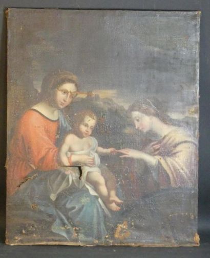 Ecole du XVIIème siècle. Vierge à l'Enfant dans un paysage Ecole française du XVIIème...