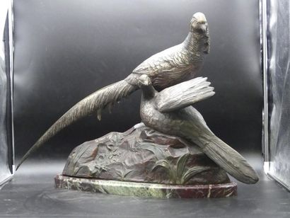 Georges LAVROFF Georges LAVROFF (1895-1991) Couple de faisans, Bronze à deux patines,...