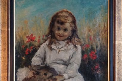 Gustav WERTHEIMER Gustav WERTHEIMER (1847-1904) Fille au lapin, huile sur toile,...