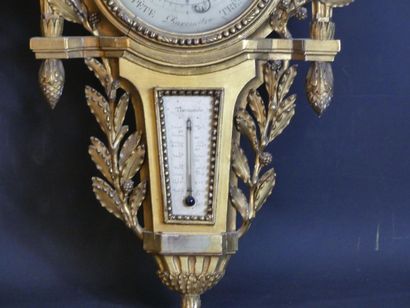 Baromètre-Thermomètre. Epoque Louis XVI Baromètre thermomètre en bois sculpté à décor...