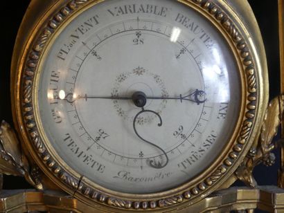 Baromètre-Thermomètre. Epoque Louis XVI Baromètre thermomètre en bois sculpté à décor...