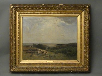 Louis Aimé JAPY Louis Aimé JAPY (1840-1916) Paysage aux moutons, huile sur toile,...