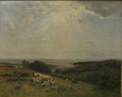 Louis Aimé JAPY Louis Aimé JAPY (1840-1916) Paysage aux moutons, huile sur toile,...