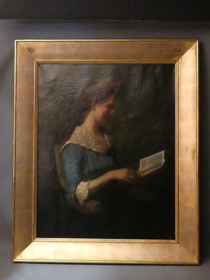 Jeune femme à sa lecture Ecole du XIXème siècle, Jeune femme assise à sa lecture....