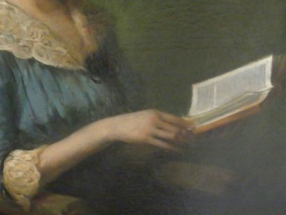 Jeune femme à sa lecture Ecole du XIXème siècle, Jeune femme assise à sa lecture....