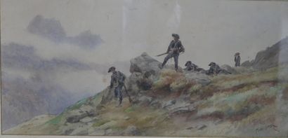 Pierre COMBA Pierre COMBA (1859-1934) Halte des chasseurs alpins, aquarelle sur papier,...