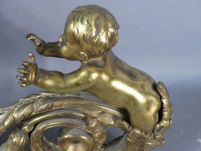 Chenet au Putto. Napoléon III Paire de chenets en bronze ciselé doré reposant sur...