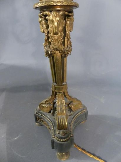 Candélbres Napoléon III Paire de candélabres en bronze ciselé doré reposant sur une...