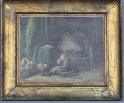 Octave TASSAERT Attribué à Octave TASSAERT (1800-1874) Enfant endormi, huile sur...