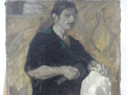 Edmond MOIRIGNOT Edmond MOIRIGNOT (1913-2002), Autoportrait, huile sur toile. Dimensions:...