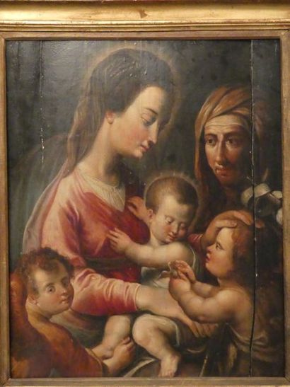 VIERGE A L'ENFANT Ecole du XVIIème siècle, Vierge à l'enfant Sainte Anne et saint...