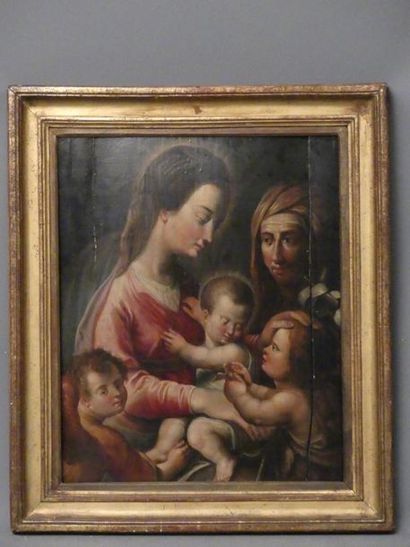 VIERGE A L'ENFANT Ecole du XVIIème siècle, Vierge à l'enfant Sainte Anne et saint...