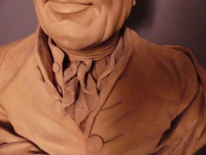 Buste d'homme Ecole Française du XVIIIème siècle, Buste d'homme; terre cuite. Socle...