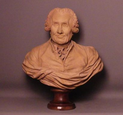 Buste d'homme Ecole Française du XVIIIème siècle, Buste d'homme; terre cuite. Socle...