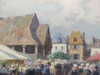 Henri BARNOUIN Henri BARNOUIN (1882-1940) Foire de faouet Morbihan, huile sur panneau,...