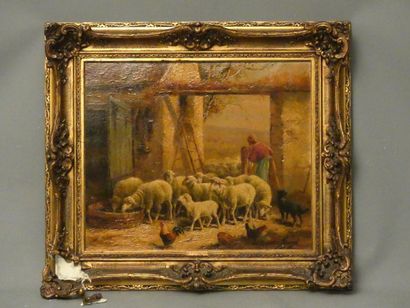 Jeanne FROMENT Jeanne FROMENT (XIXe-XXe) Moutons dans la bergerie, huile sur toile....