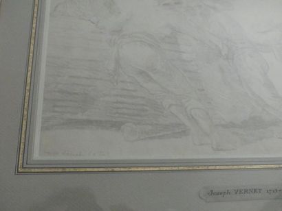 Joseph VERNET Joseph VERNET (1714-1789). Des pêcheurs, crayon sur papier, Signé en...