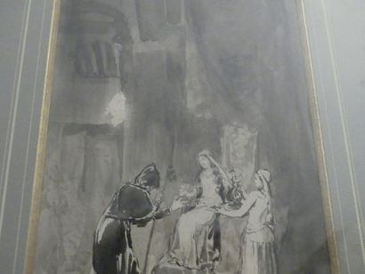 Adolphe LALAUZE Adolphe LALAUZE (1838-1905/06) Scène médiévale, lavis sur papier,...