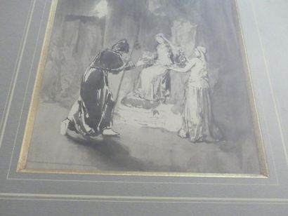 Adolphe LALAUZE Adolphe LALAUZE (1838-1905/06) Scène médiévale, lavis sur papier,...
