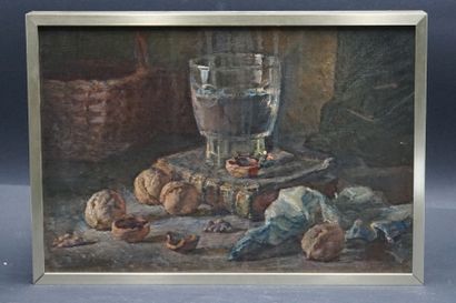 ALEXANDRE BONDICOV Alexandre BONDICOV. Nature morte au verre, huile sur toile, Signé...