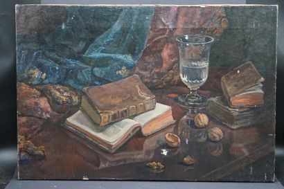 ALEXANDRE BONDICOV Alexandre BONDICOV. Nature morte aux livres, huile sur toile,...