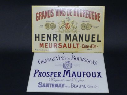 Paire de pancartes publicitaires Grands Vins de Bourgogne (Cote d'Or). Pancartes...