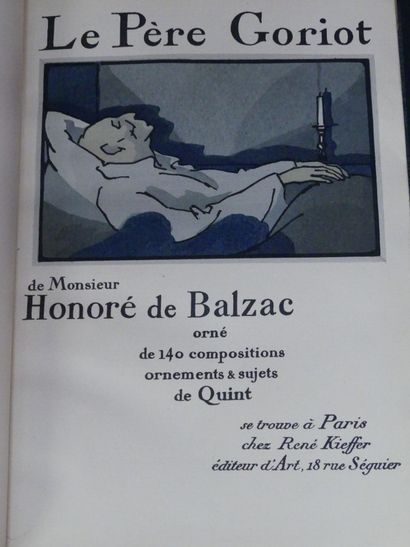 BALZAC, ill. de QUINT(1884-1953), Le Père Goriot. Reliure Art Déco René KIEFFER....