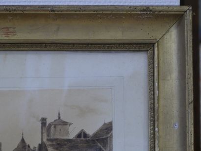 ETIENNE RAFFORT ETIENNE RAFFORT (1802-1895), vue de village, encre et lavis sur papier...