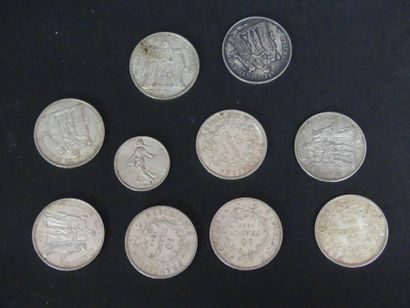 ARGENT Pièces 9 Pièces de 10 francs Hercule en Argent (1964-1975) et 1 pièce de 5...
