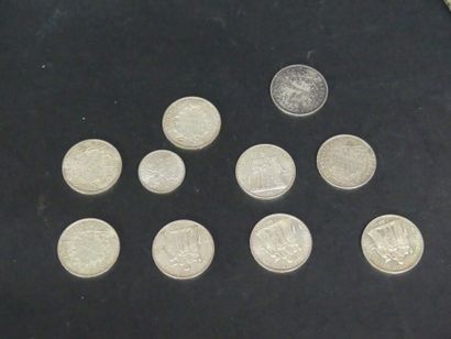 ARGENT Pièces 9 Pièces de 10 francs Hercule en Argent (1964-1975) et 1 pièce de 5...