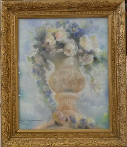 SEEBERGER, Bouquet de fleurs, pastel. Samuel SEEBERGER (actif entre 1875-1897), Bouquet...