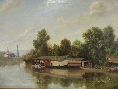 Vue des bords de Seine Ecole française du XIXème siècle, Vue des bords de Seine,...