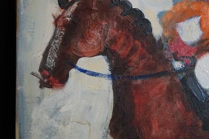 null Ecole française du XXème siècle, Le Jockey, huile sur toile, Signature à déchiffrer....