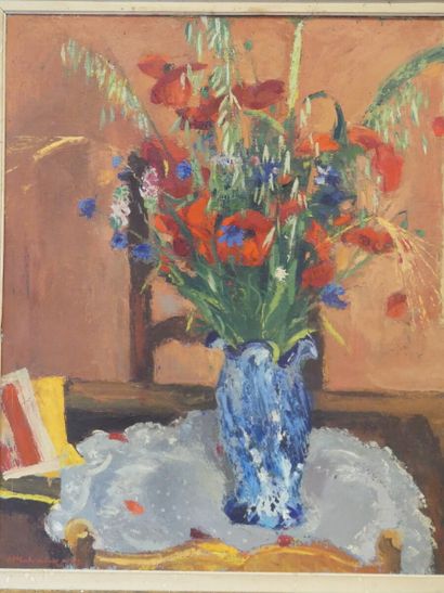 Henri MALVAUX (1908-1994) . Bouquet de fleurs. Huile sur toile Henri MALVAUX (1908-1994)...
