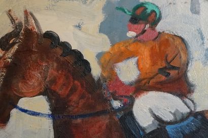 null Ecole française du XXème siècle, Le Jockey, huile sur toile, Signature à déchiffrer....