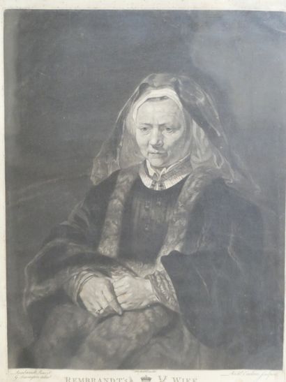 D'après Rembrandt gravure, Rembrandt's wife D'après Rembrandt gravure noire sur métal,...