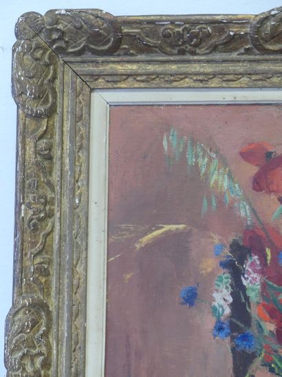 Henri MALVAUX (1908-1994) . Bouquet de fleurs. Huile sur toile Henri MALVAUX (1908-1994)...