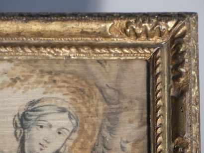 Vierge à l'enfant, broderie polychrome Ecole française début XVII siècle, Vierge...